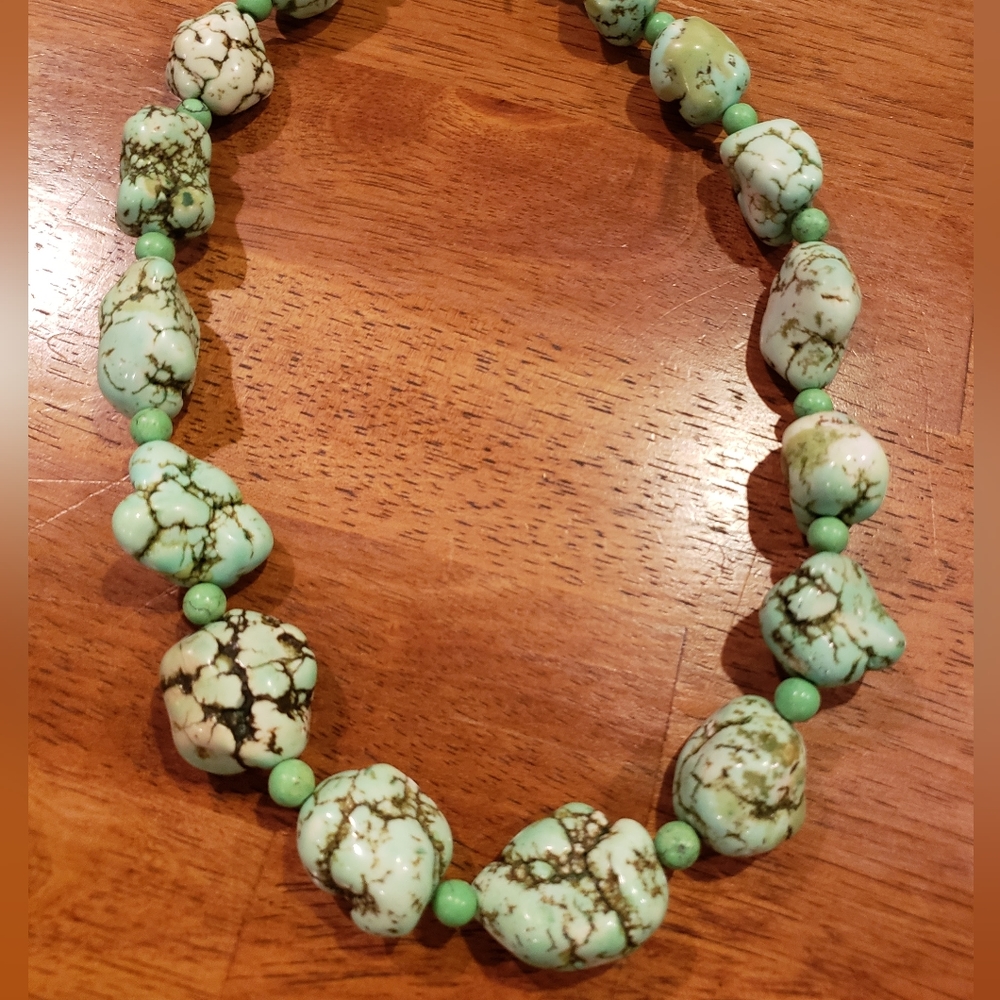Large Beaded Necklace Turquoise Rough - Picture 5 of 5